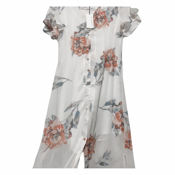 Current Air Asos Women XS Romantic Floral Maxi Dress White Flutter Sleeve Button - Picture 4 of 6